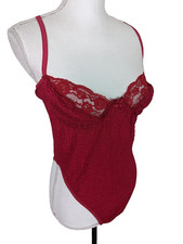 New Vintage 90s Women's Bodysuit Nylon Lacy Red Thong Lingerie Size Medium D2S