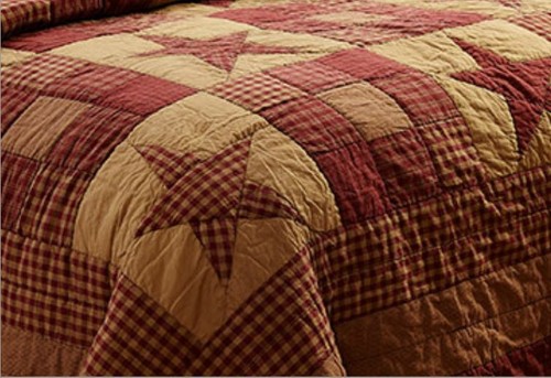 3-teiliges NINEPATCH RED STAR Full Queen QUILT SET: LANDHAUS PATCH BURGUNDER PATCHWORK - Bild 3 von 4