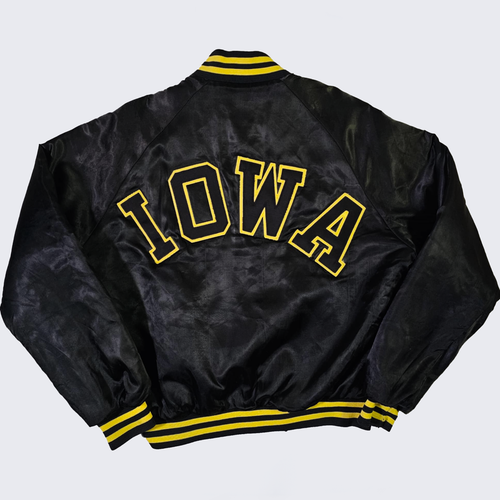 Iowa Hawkeyes Vintage 80s Chalk Line Satin Bomber Jacket - Football Mascot