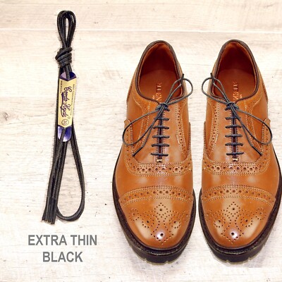 EXTRA THIN BLACK Waxed Cotton SHOELACES Laces (any qty = one ship) Allen Edmonds