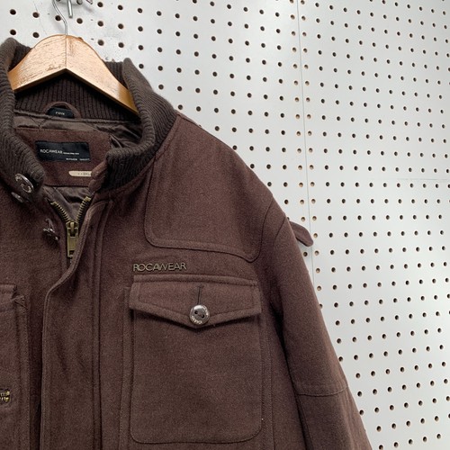 VTG Rocawear Wool Bomber Jacket Mens 3XL Brown Heavyweight Hip Hop  29x29 - Picture 7 of 15