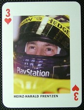 1 x playing card F1 Grand Prix Champions - Heinz Harald Frentzen - 3 of Hearts