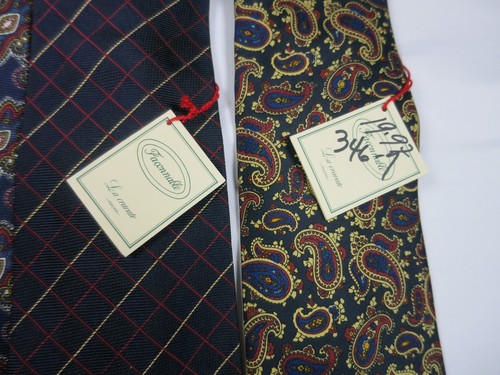 Faconnable Silk Ties Checks Paisley Red Navy Blue Yellow NWT Set Of 3 - Picture 4 of 9