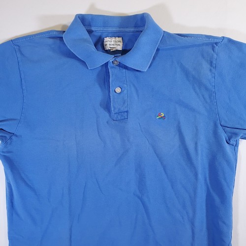 United Colors of Benetton Blue USA Made VTG 90s Y2K M Polo Golf Tennis Shirt Top - Picture 2 of 14