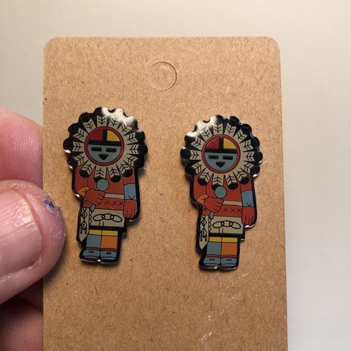 Vintage Kachina Earrings And Necklace Set , American Indian Hand Made By Gary - Picture 3 of 4