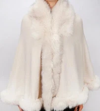 This & That™ ~ Winter White ~ Two Tone ~ Faux Fur ~ Sweater/Wrap/Cape ~ One Size