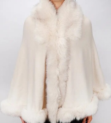 This & That  ~ Winter White ~ Two Tone ~ Faux Fur ~ Sweater/Wrap/Cape ~ One Size