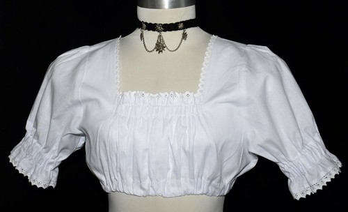 White CROP TOP with LACE XS S M L XL 2XL German Dirndl Dress Short Blouse Shirt - Picture 20 of 28