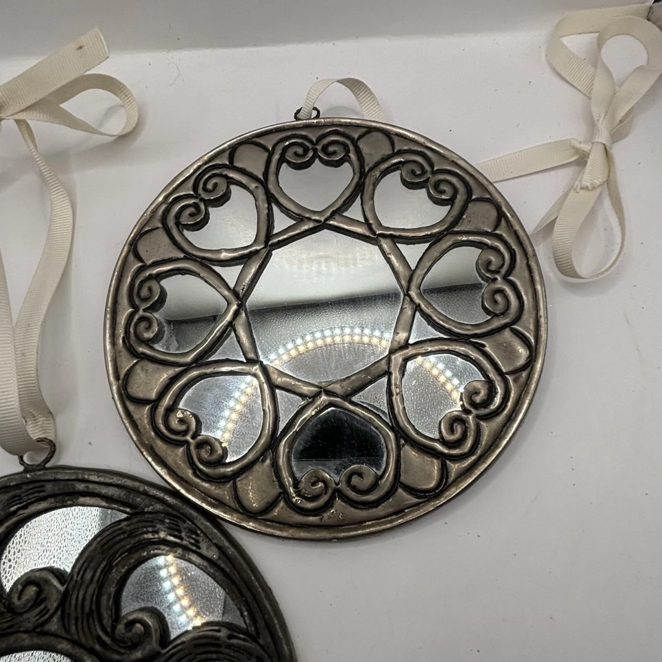 ESPEJO DE PARED REDONDO ASPECTO PELTRE/BANDEJA DE VELAS DECORACIÓN Foto 3 de 4