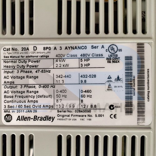 Allen Bradley 20AD8P0A3AYNANC0/A PowerFlex 70 AC Antrieb 4kW/5PS 480VAC 8A - Bild 8 von 8