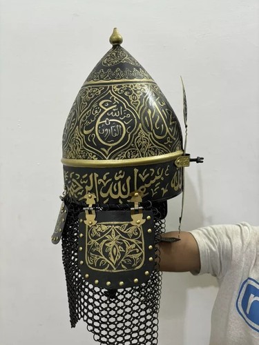 Islamic Warrior Helmet Steel Antique Finish – Handmade Armor with Chainmail Skir - Picture 3 of 10