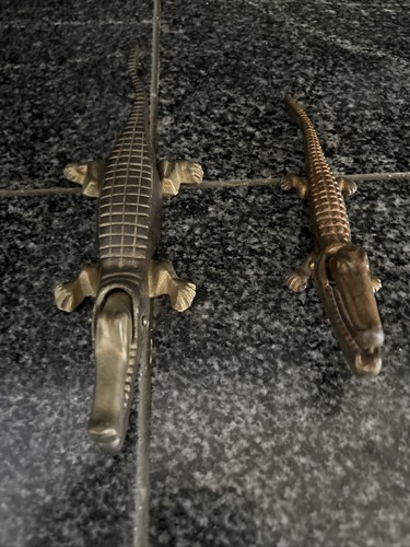 Antique Brass Crocodile / Alligator Nutcrackers 10 Inch And 7 1/2 Inch - Picture 3 of 10