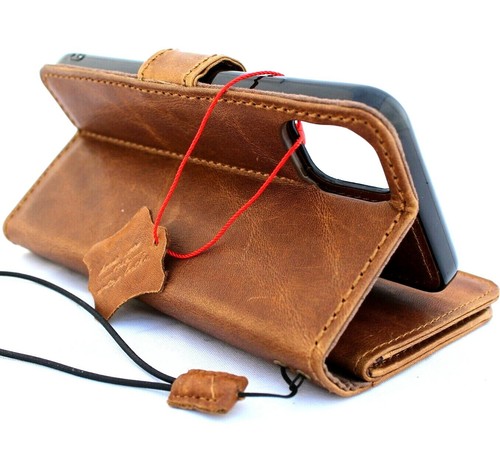 Echt Leder Hülle für Apple iPhone 11 Pro Max Wallet Flip Hellbraun Gummi Luxus - Bild 6 von 8