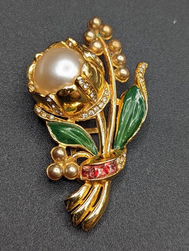 Vintage 1 Part of CORO DUETTE Gold Tone Camellia Flower Dress Clip *As-is* - Picture 15 of 19