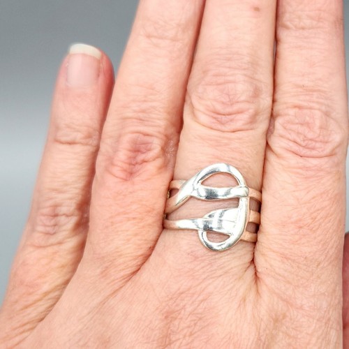 Signed Rhodium Plated Sterling Silver Abstract Flat Knot Ring Size 8.5 3.0g - Picture 6 of 12