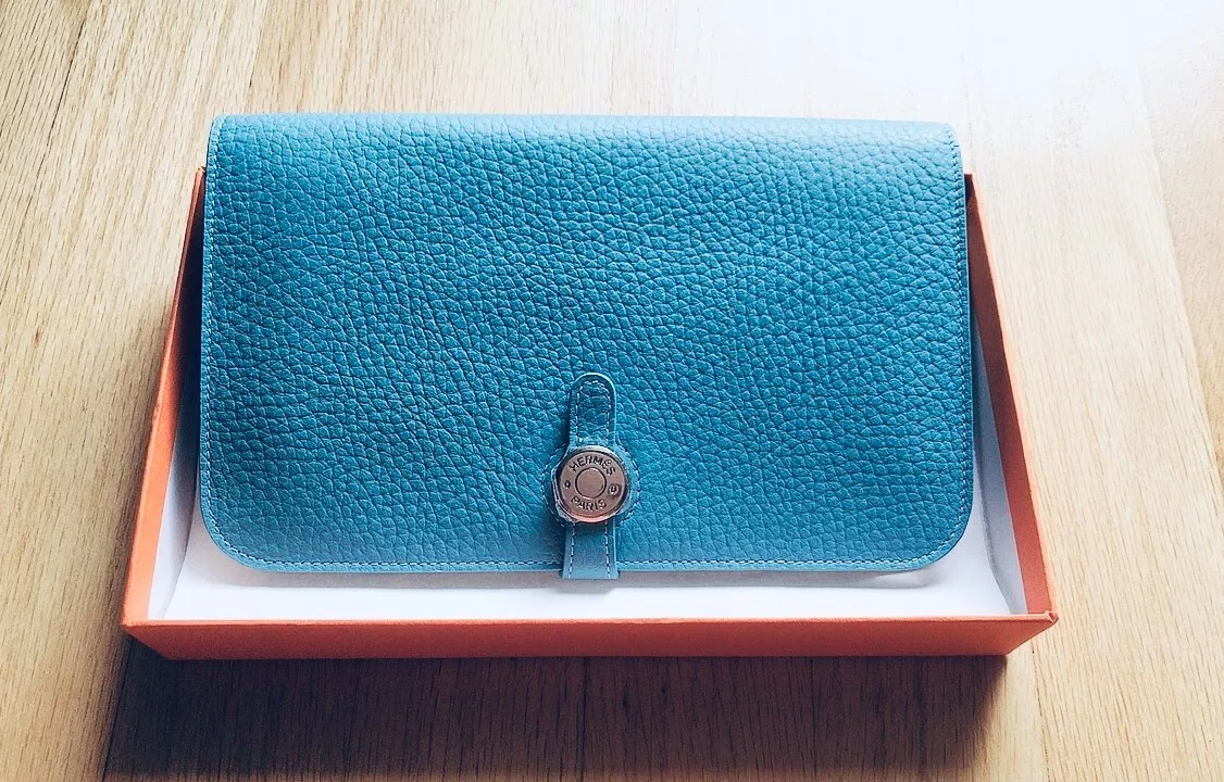 New Authentic Hermes Togo Leather Dogon Long Wallet Blue Color( in Original  box)