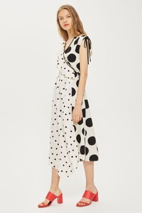 Wrap Monochrome Dress Bnwt Ruched Size Dot Midi Uk Spot 8 Mix Polka Topshop qfRaU
