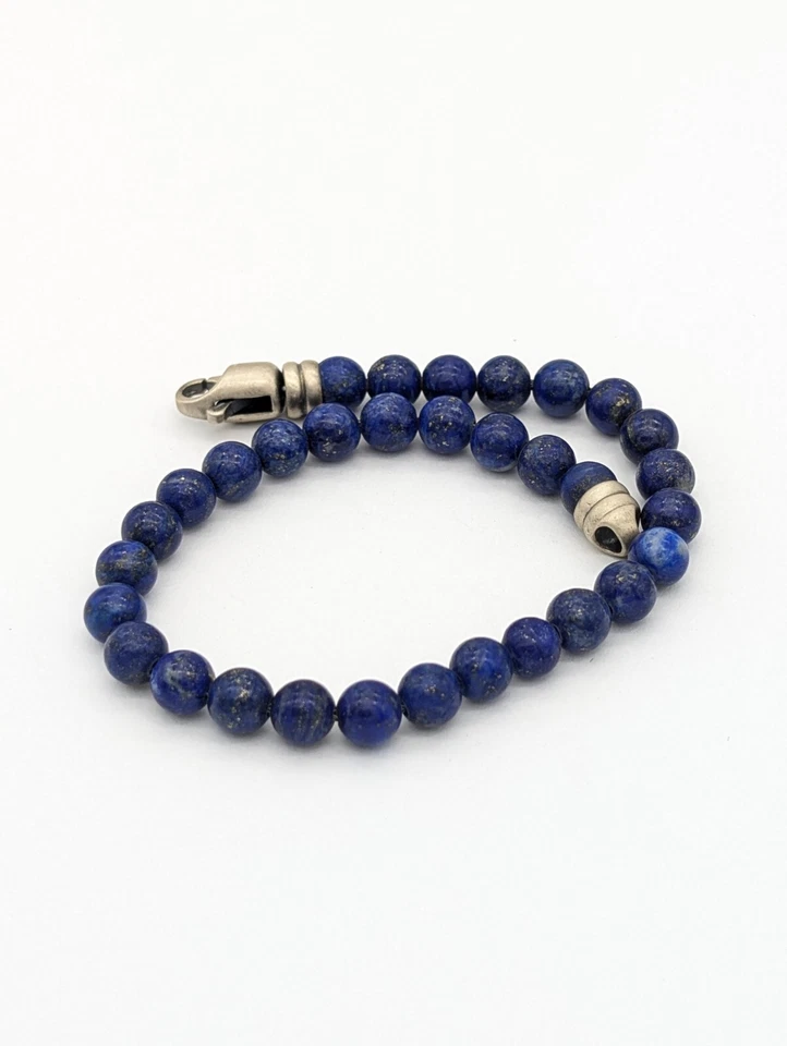 Men’s Lapis Lazuli Bead Bracelet Sterling Silver Handmade Spiritual Jewelry - Image 4 of 4