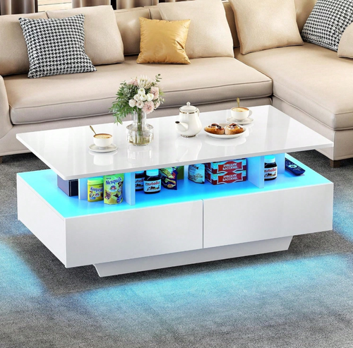 High Gloss LED Coffee Table With Storage Wooden 4 Drawer Living Room Furniture - Picture 2 of 6