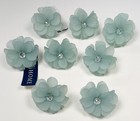 Set of 8 C&F HOME 2.5" Teal Flower Silvertone & Rhinestone NAPKIN RINGS NWT NEW