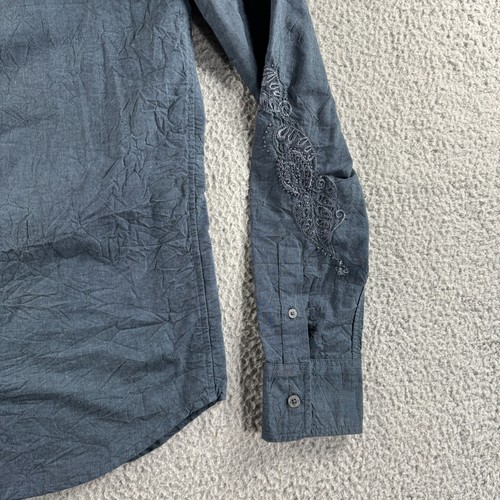 Armani Exchange Shirt Mens Small Blue Embroidered Crinkled Long Sleeve Preppy - Picture 5 of 12