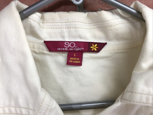 SO Sri Lanka White Denim Jacket Button Front & Cuffs Pockets Girls Size L Youth - Picture 2 of 6
