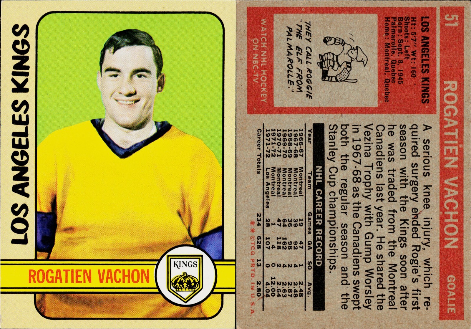 1972-73 Topps Hockey Card #51 Rogatien Vachon