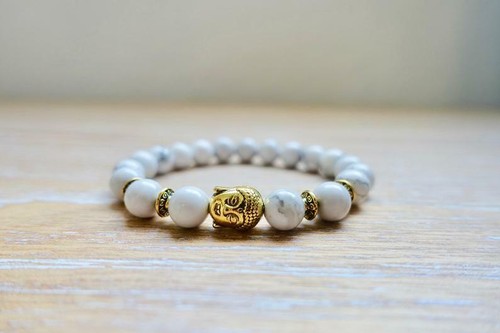 Para mujer Blanco Turquesa Dije Buda Elegante Pulsera Elástica Piedra Preciosa Natural - Imagen 7 de 10