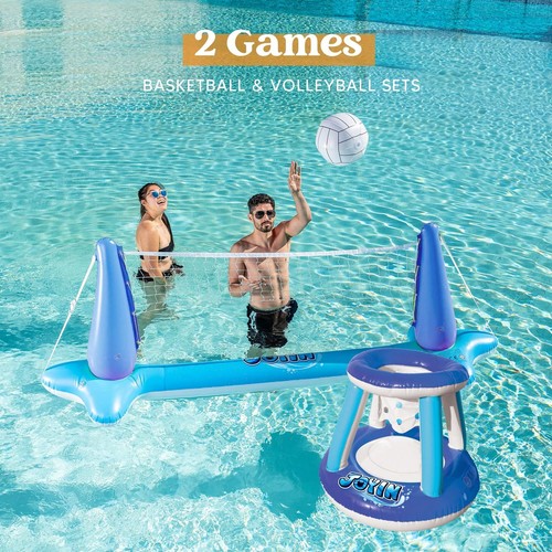 Joyfy Inflatable Volleyball Net & Basketball Hoops Pool Float Set - Picture 8 of 12