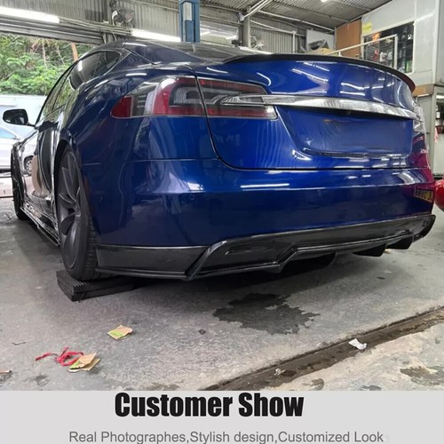 For Tesla Model S 60D 85D 2012-16 Carbon Fiber Rear Bumper Lip Diffuser Spoiler - Picture 3 of 12