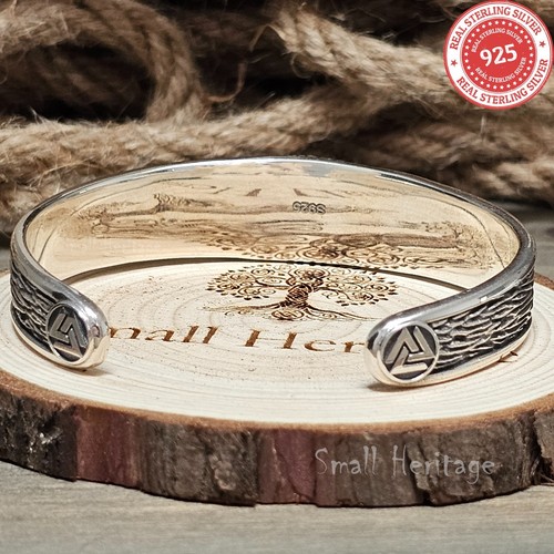 Large Adjustable 925 Sterling Silver Viking Compass Bracelet Vegvisir Cuff - Picture 3 of 9