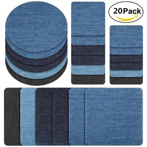 20Pcs 5 Colors DIY Iron On Denim Fabric Patches For Clothing Jeans Repair Kit UK - Picture 2 of 10
