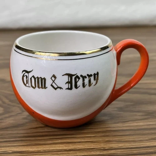 Tom & Jerry Mugs Pottery Made Japan Orange White Gold Tone Letters