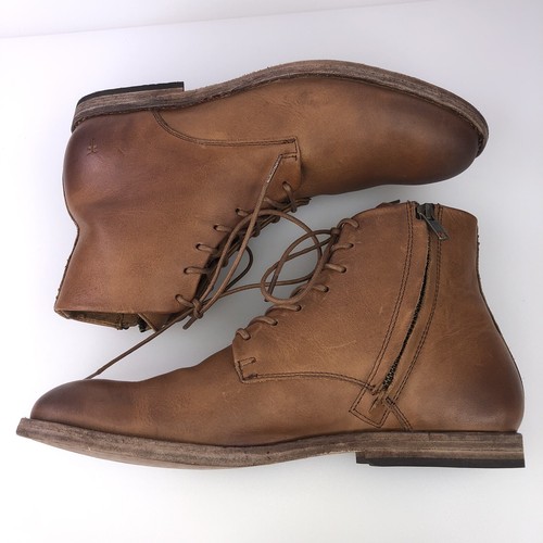 Frye Men's Chris Lace Up Leather Fashion Boots Tan Side Zip Shoes - Picture 3 of 8
