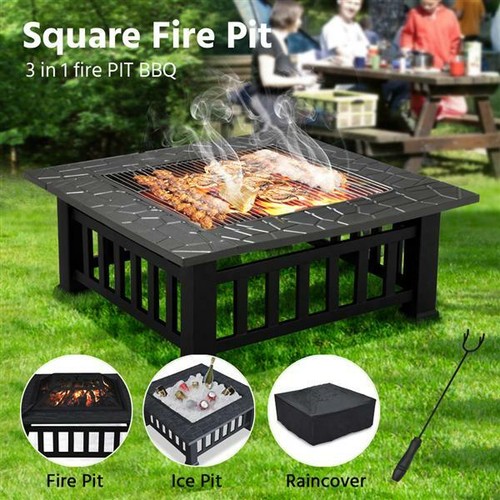 Outdoor Square Fire Pit Metal Garden Stove Brazier For Barbecue,Heating/Cooling - Picture 2 of 32
