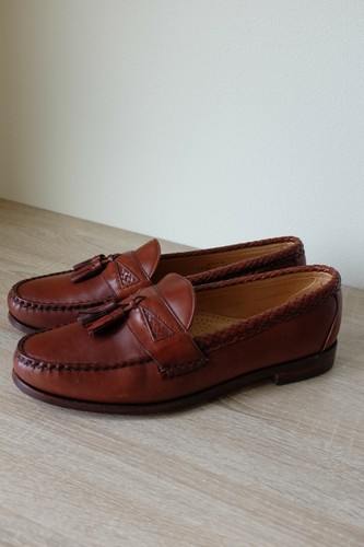 A+ Allen Edmonds Maxfleld Shoe Loafer Brown Leather 11.5 D Fringe Tassel Woven - Picture 2 of 4