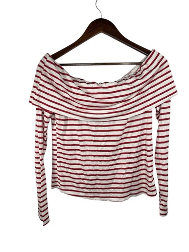 Vestique Women's Red Striped Cold Shoulder Long Sleeve Blouse Size M YK2