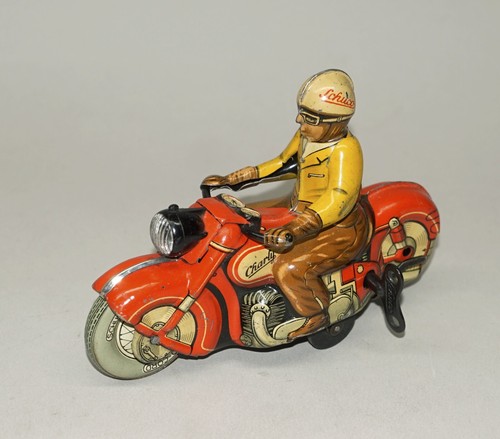 ORIGINAL CIRCA 1940S - 1950S SCHUCO CHARLY 1005 WIND UP TOY TIN MOTORCYCLE WORKS