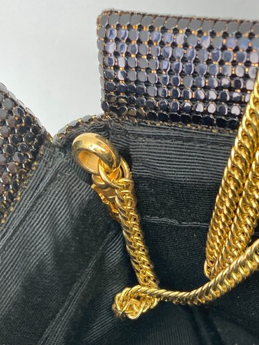 Whiting & Davis Vintage Black Mesh Clutch Evening Purse Gold Plated Strap 11”x7” - Picture 10 of 21