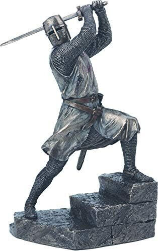 Medieval Templar Knight Wielding Cold Cast Bronze & Resin Statue 12x7.67' NEW - Picture 1 of 2