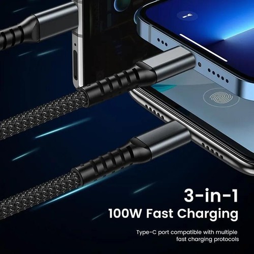 3-in-1 100 W Schnellladekabel USB Auf Typ-c Micro-schnellladekabel Für Iphone 15 - Afbeelding 21 van 24