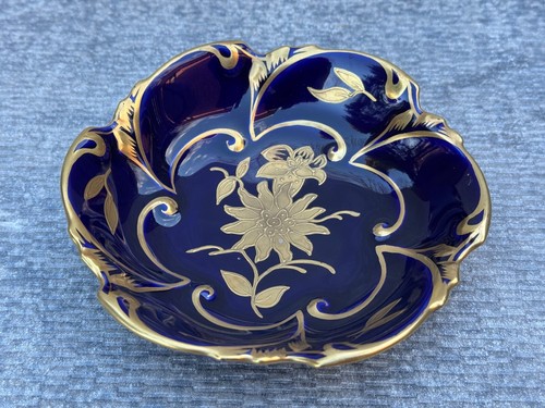 ECHT KOBALT BOWL J.L. MENAU COBALT BLUE GOLD LEAF VICTORIAN FLORAL VINE DESIGNS - Picture 6 of 10
