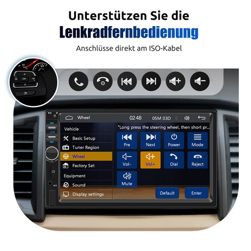 1 DIN Autoradio 7 Zoll Apple Carplay Android Auto Bluetooth USB AUX TF EQ Kamera - Bild 9 von 15