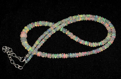 3-4.5 MM Natural Ethiopian Welo Fire Opal Rondelle Beads 10 inch Necklace AA++ - Afbeelding 5 van 6