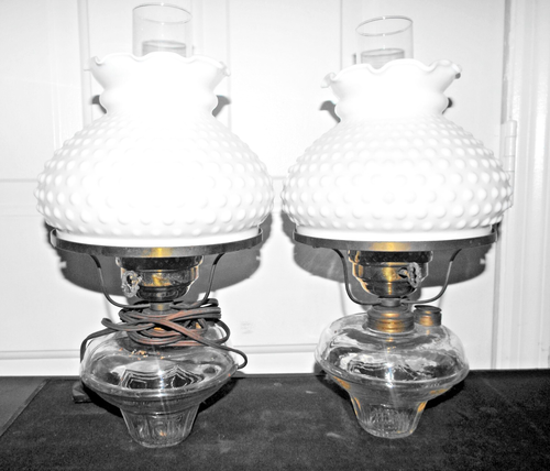 GWTW VINTAGE HOB SHADED CLEAR GLASS CONV TO ELECTRIC OIL BURNER HURRICANE LAMP - Picture 3 of 17