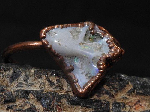 Australian Opal Electra Plated Copper Ring Multi Fire Polished Rough For Gift - Picture 2 of 8