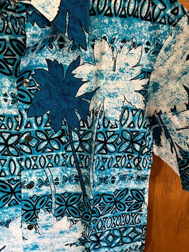 Vintage 1970s MALIHINI HAWAII Liberty House Blue Hawaiian Shirt Men - Sz L - NEW - Picture 8 of 11
