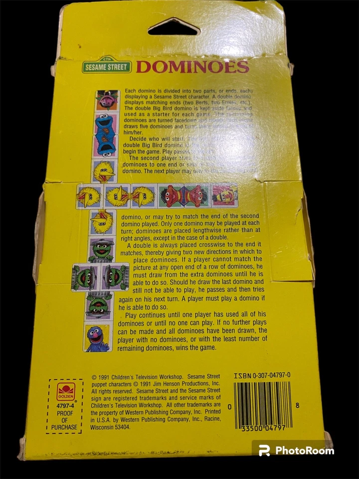 Juego completo vintage de dominó de Plaza Sésamo de Golden 1991 Big Bird Ernie  Foto 2 de 4