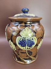 Antique Royal Doulton Stoneware Lidded Jar 150mm Lambeth Signed Artist Initials