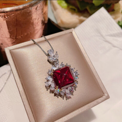 2pc Set Sugar Tower Garnet White Topaz Gems Charm Women Girl Necklace Earring - Picture 2 of 6